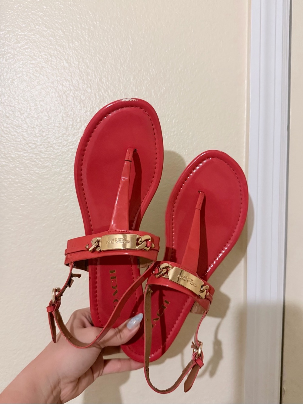 Coach Caterine Red Patent Leather Sandals
